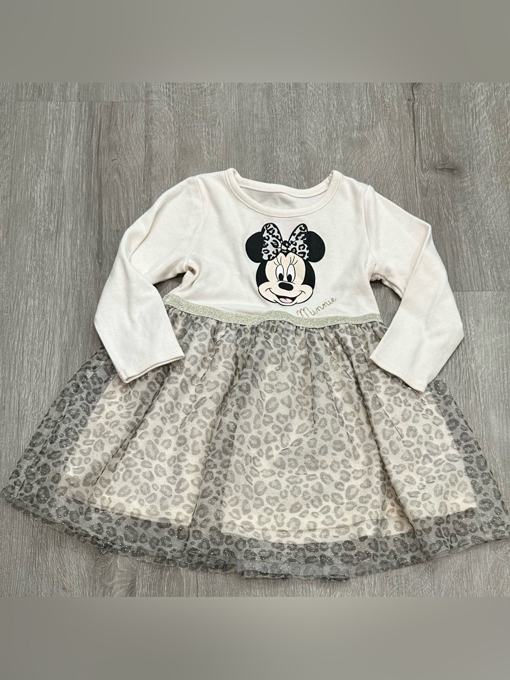 Disney Cream Minnie Mouse Leopard Tulle Dress 2t